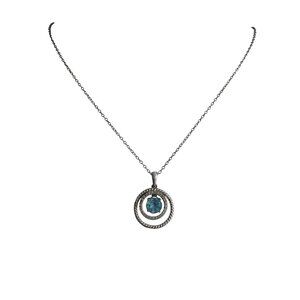 JWBR Sterling Silver Necklace Clear Blue Topaz Floating Pendant 19" Estate 2.93g